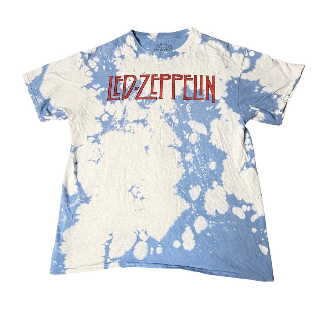 Led Zeppelin T-Shirt Mens Medium Blue White Tie Dye 1975 US Tour Graphic Tee